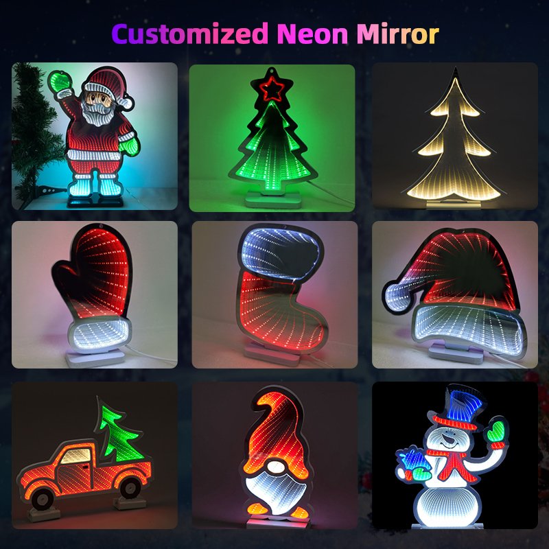 Wholesale Personalized Infinity Mirror Table Customize 3D Christmas Neon Mirror for Shop Home Decor Neon Light Mirror