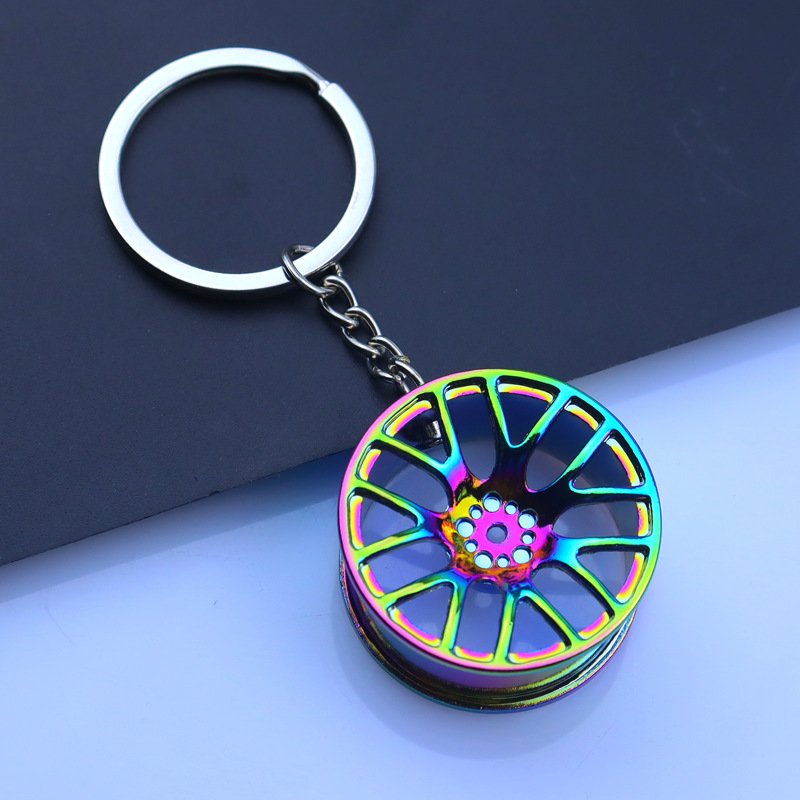 Wholesale Colorful Metal Wheel Keychain Gold Silver Black Car Modification Pendant with Turbo Laser Logo Key Gifts