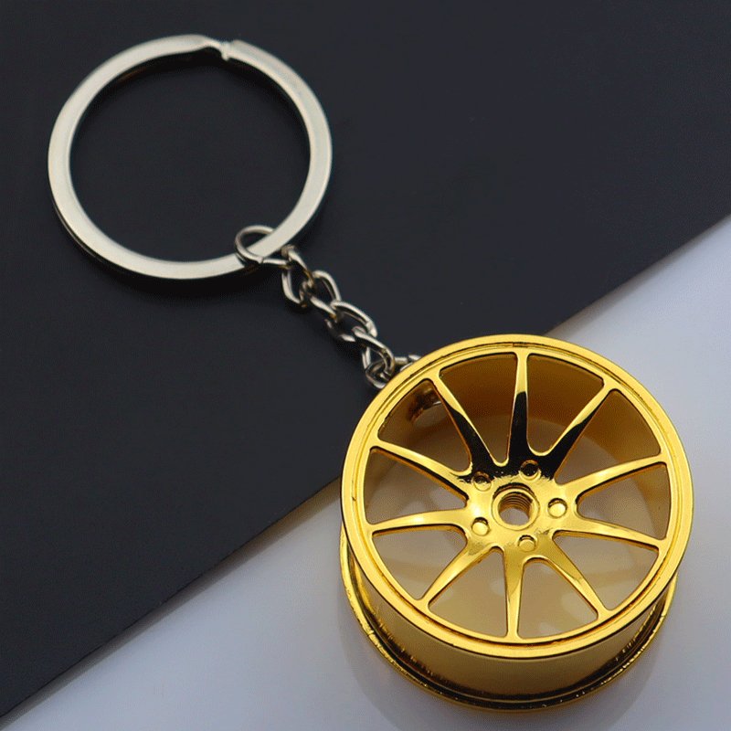 Wholesale Colorful Metal Wheel Keychain Gold Silver Black Car Modification Pendant with Turbo Laser Logo Key Gifts