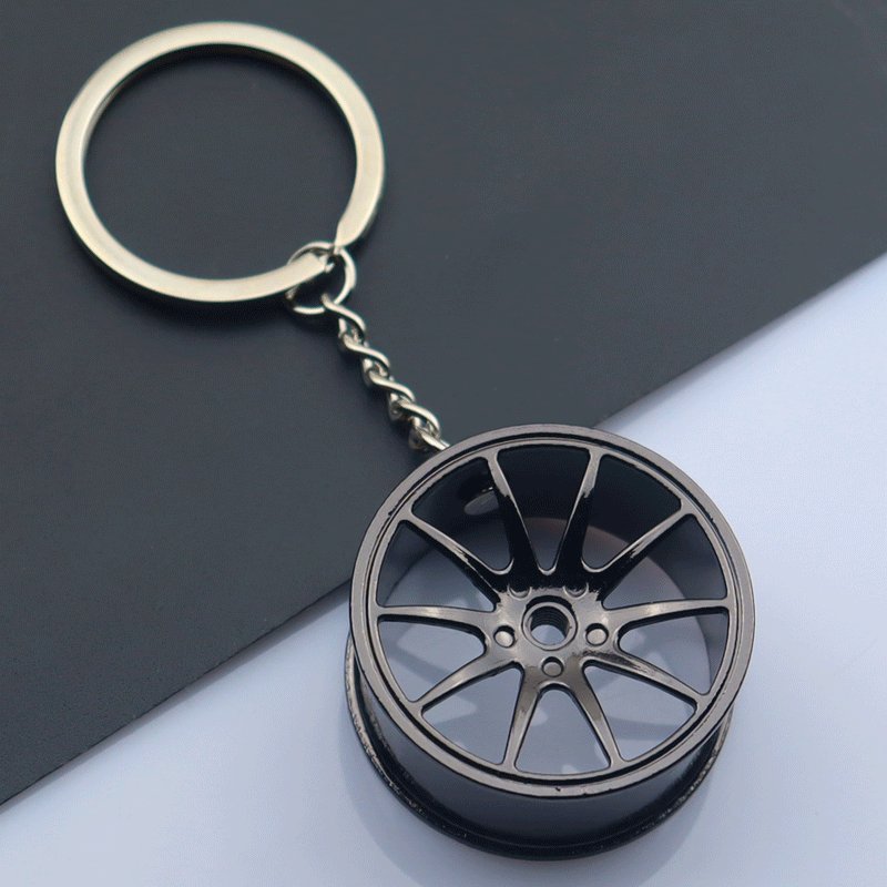 Wholesale Colorful Metal Wheel Keychain Gold Silver Black Car Modification Pendant with Turbo Laser Logo Key Gifts
