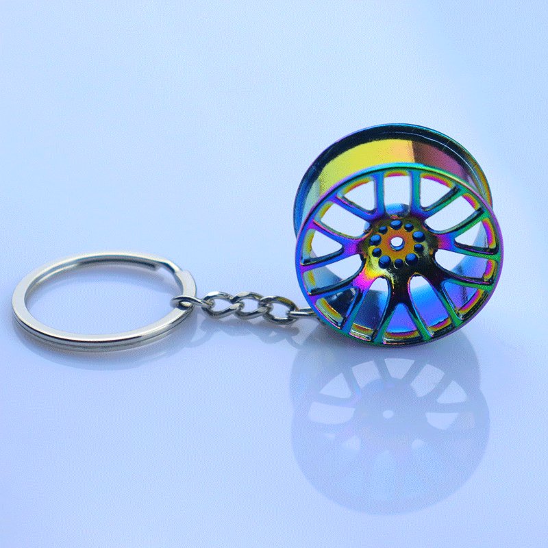 Wholesale Colorful Metal Wheel Keychain Gold Silver Black Car Modification Pendant with Turbo Laser Logo Key Gifts