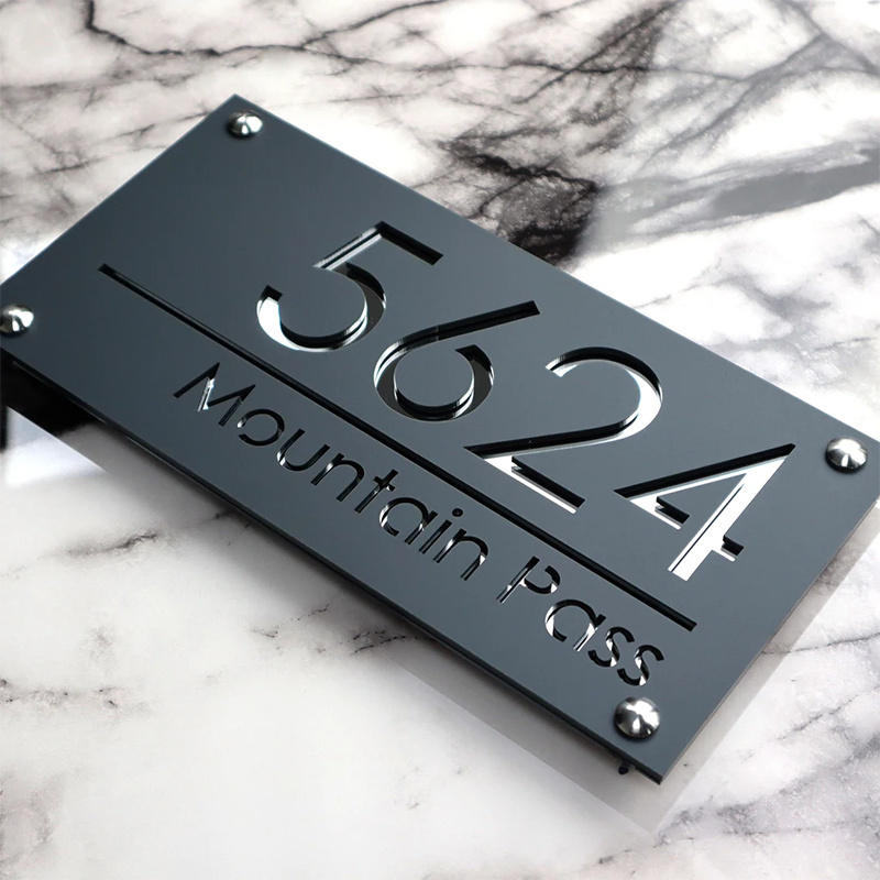 Laser Cut Matt Dark Gray RAL7016 & Copper Mirror Floating House Sign Door Numbers Plaque Size Customizable