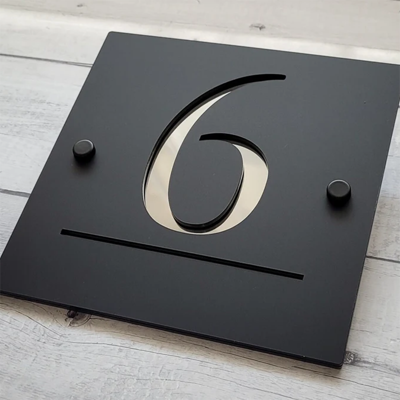 Laser Cut Matt Dark Gray RAL7016 & Copper Mirror Floating House Sign Door Numbers Plaque Size Customizable