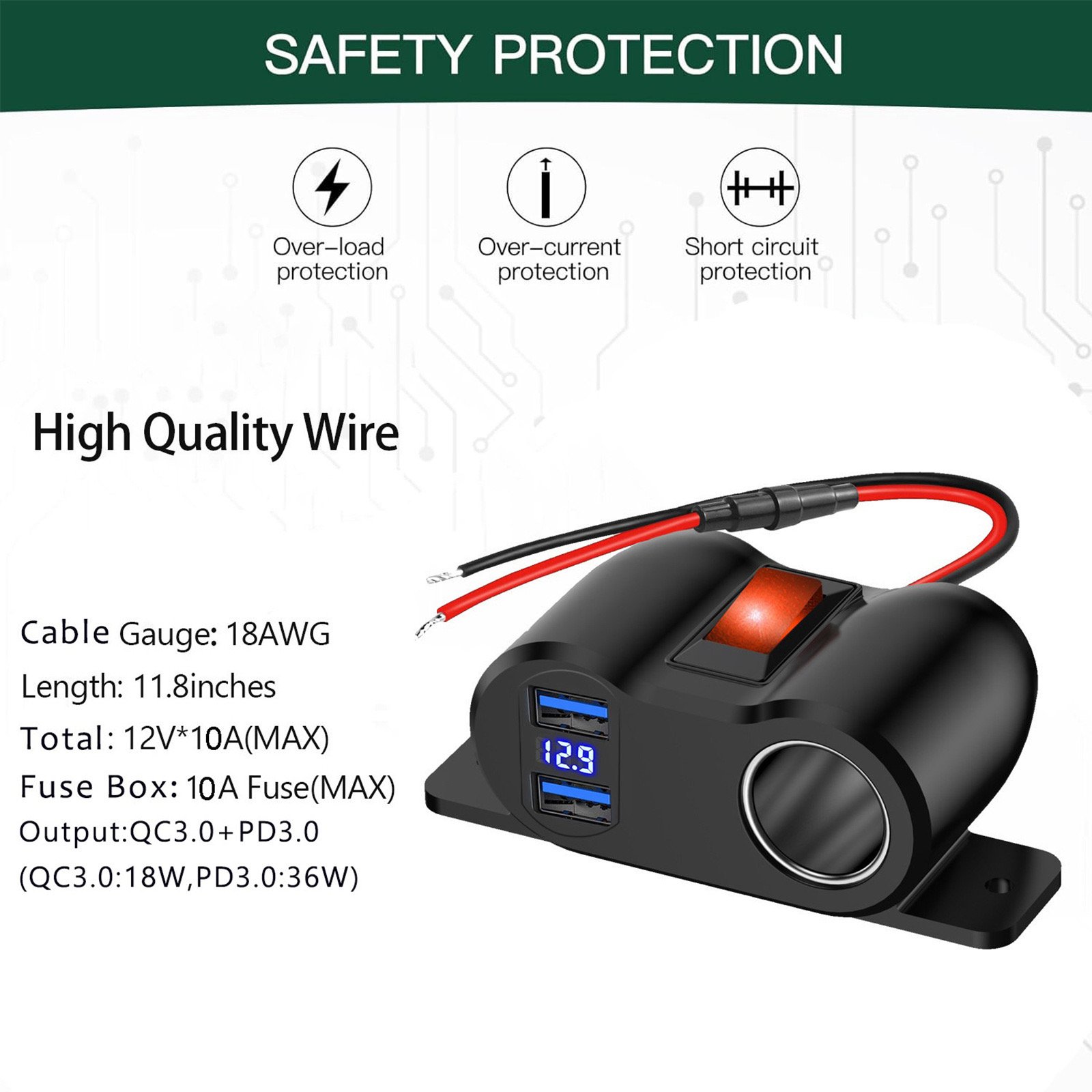 5V/4.2A Waterproof Motorcycle USB Charger Socket PC Power System Adapter With Cigarette Lighter for Cars