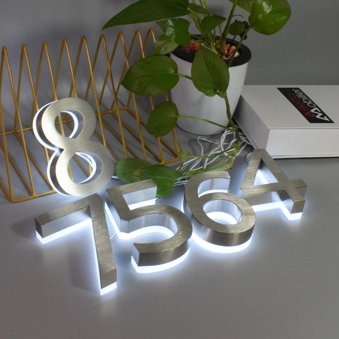 Hand-Polished Stainless Steel Solar House Number Light Backlit LED Address Sign for House Number Companie