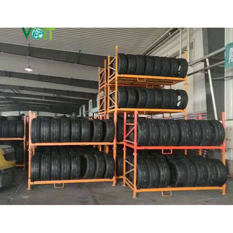 Custom Warehouse Solutions Foldable Stacking Storage Tire Rack With Forklift Channel