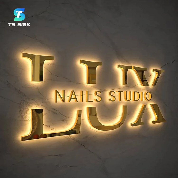 High Quality Gold Stainless Steel Light up Channel Letters Sign 3D Custom Led Backlit Letters Sign