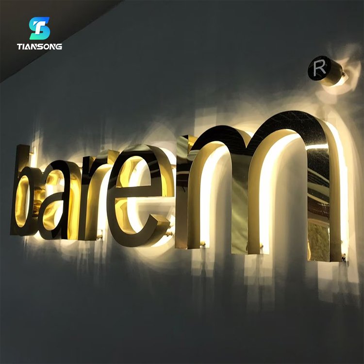 High Quality Gold Stainless Steel Light up Channel Letters Sign 3D Custom Led Backlit Letters Sign