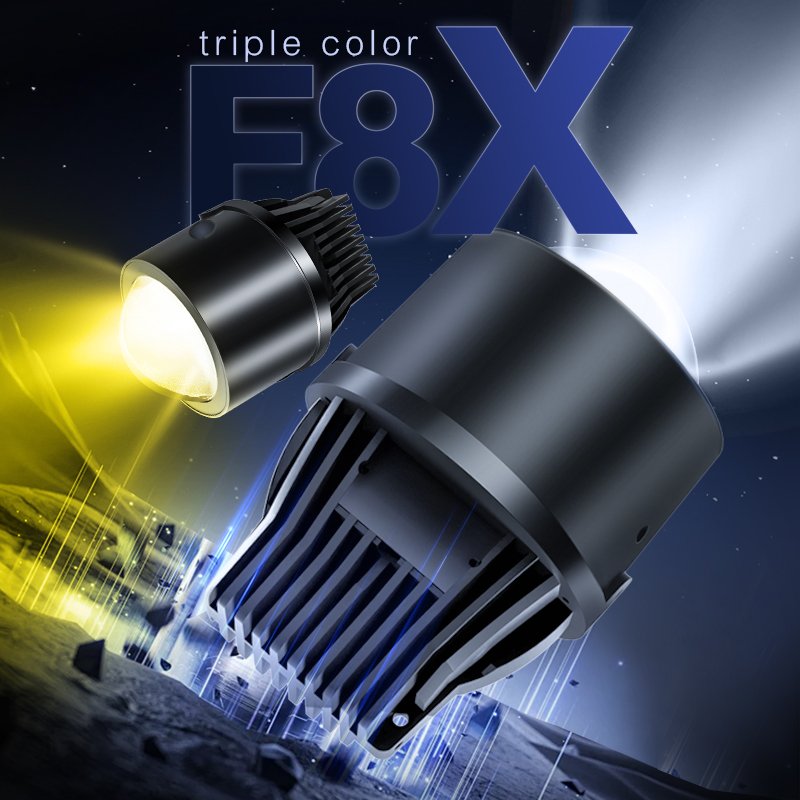 New Fog Lamp Projector Lens 3inch Car Bi Led Len Headlight Tri-color Fog Projector Lights
