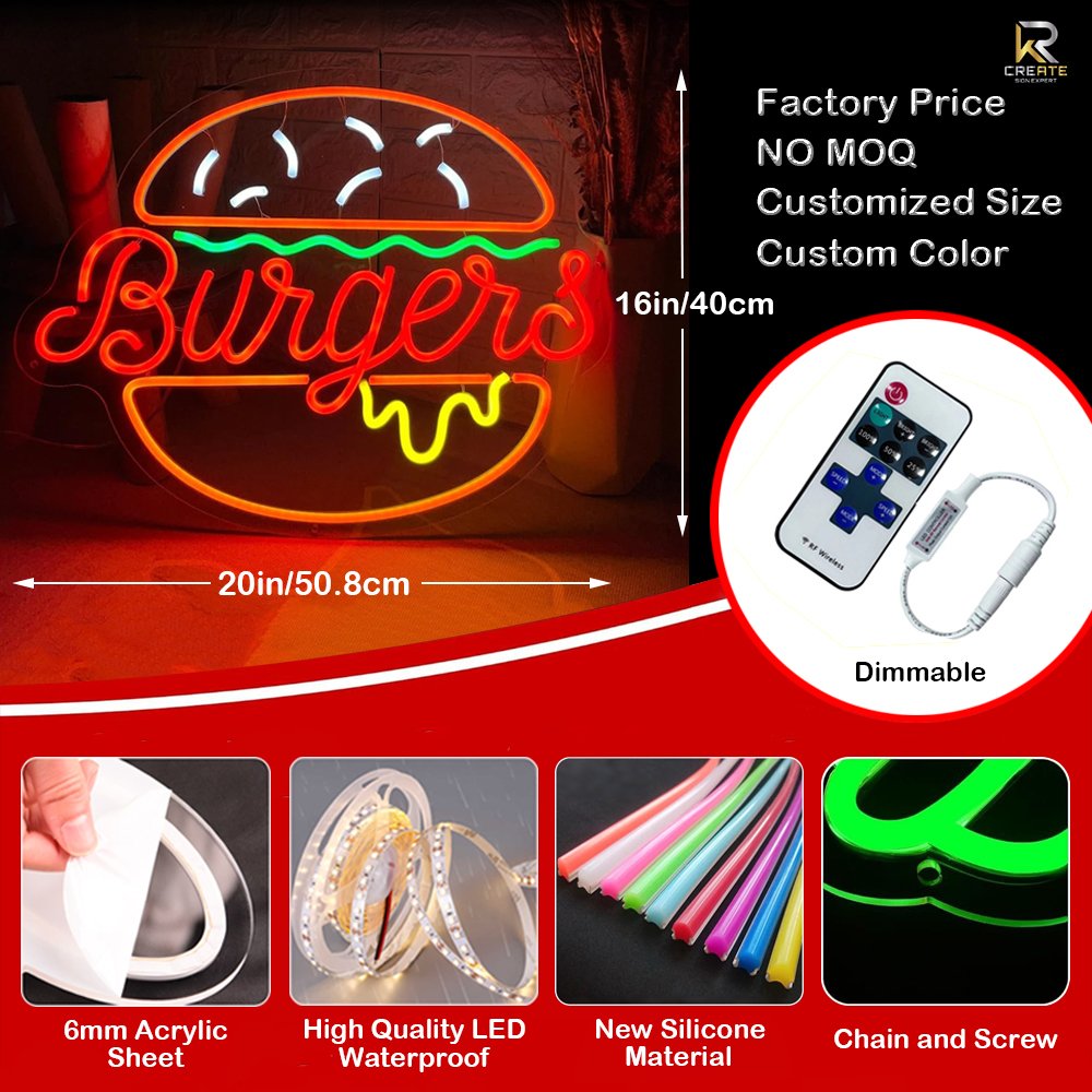 3D Led Neon Light Fast Food Power Led for Restaurant Food Shop Hamburger Decoration