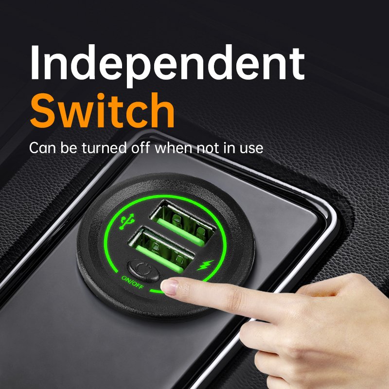 Custom USB Dual Car Charger Socket Extension With USB 12V 24V 36W+36W Super Fast Charger Vehicle Car Bus Motorcycle
