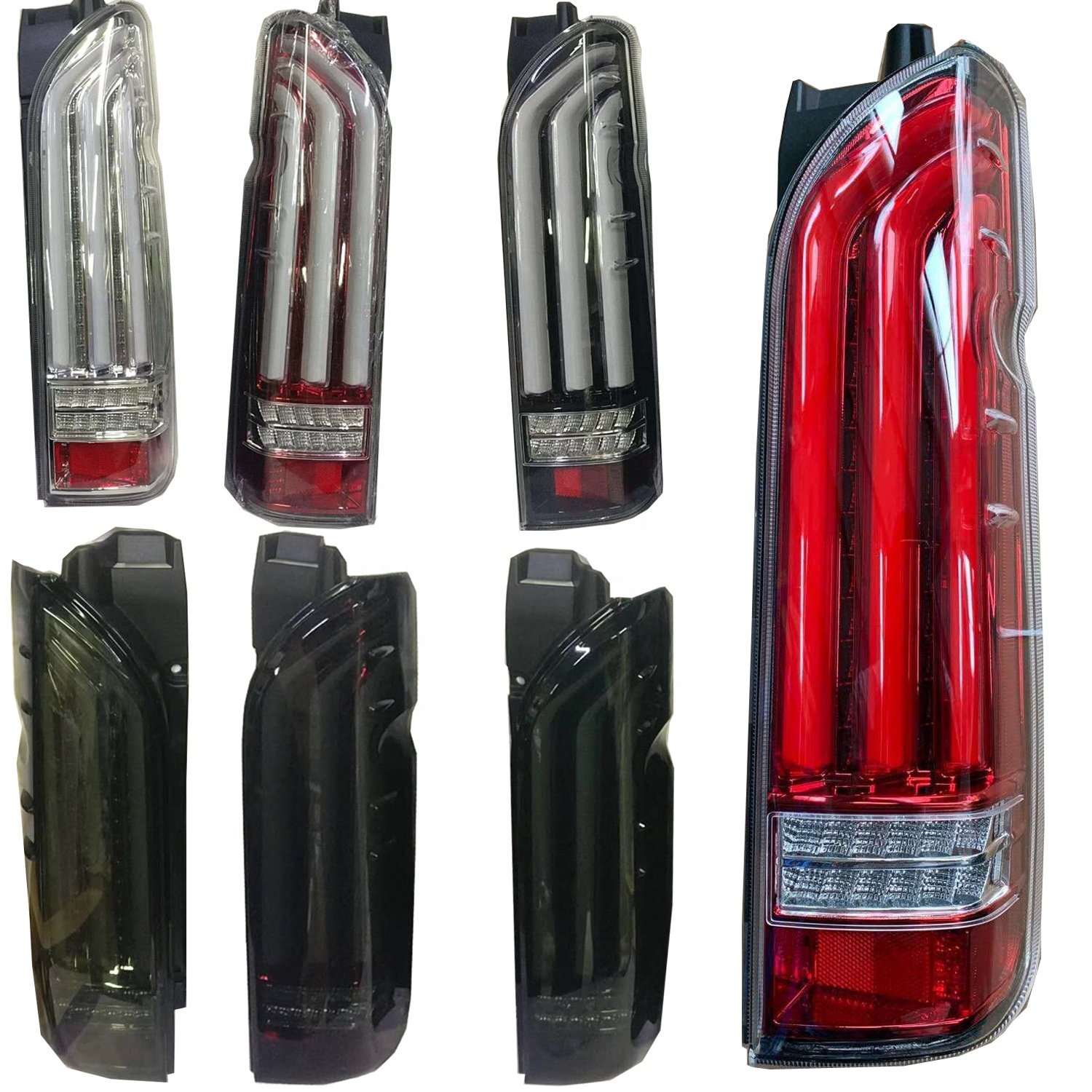 Hiace Van KDH200 2005-2018 LED Tail Lamp White Black Red LED Tube Light Clear Smoke Cover