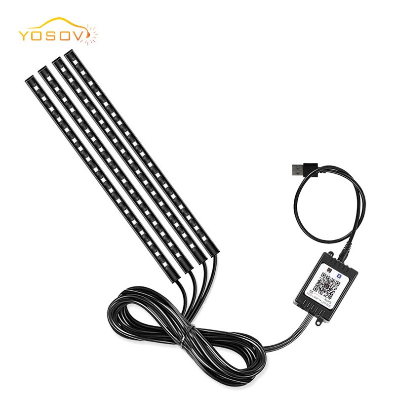 Yosovlamp Car Atmosphere Light APP and Bluetooth Control 72LED Interior Foot RGB Color Decorative Light