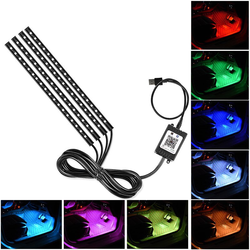 Yosovlamp Car Atmosphere Light APP and Bluetooth Control 72LED Interior Foot RGB Color Decorative Light