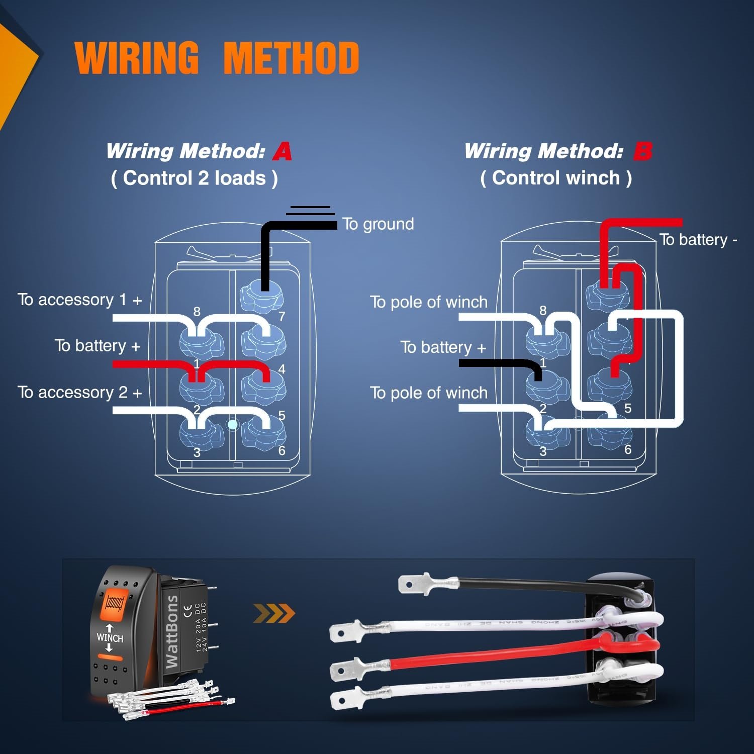 12V Winch Rocker Switch Momentary on Off on 7 PIN DPDT Orange Backlit Car Truck ATV UTV RV 12 Volt 20 Amp Reset Rocker Switch