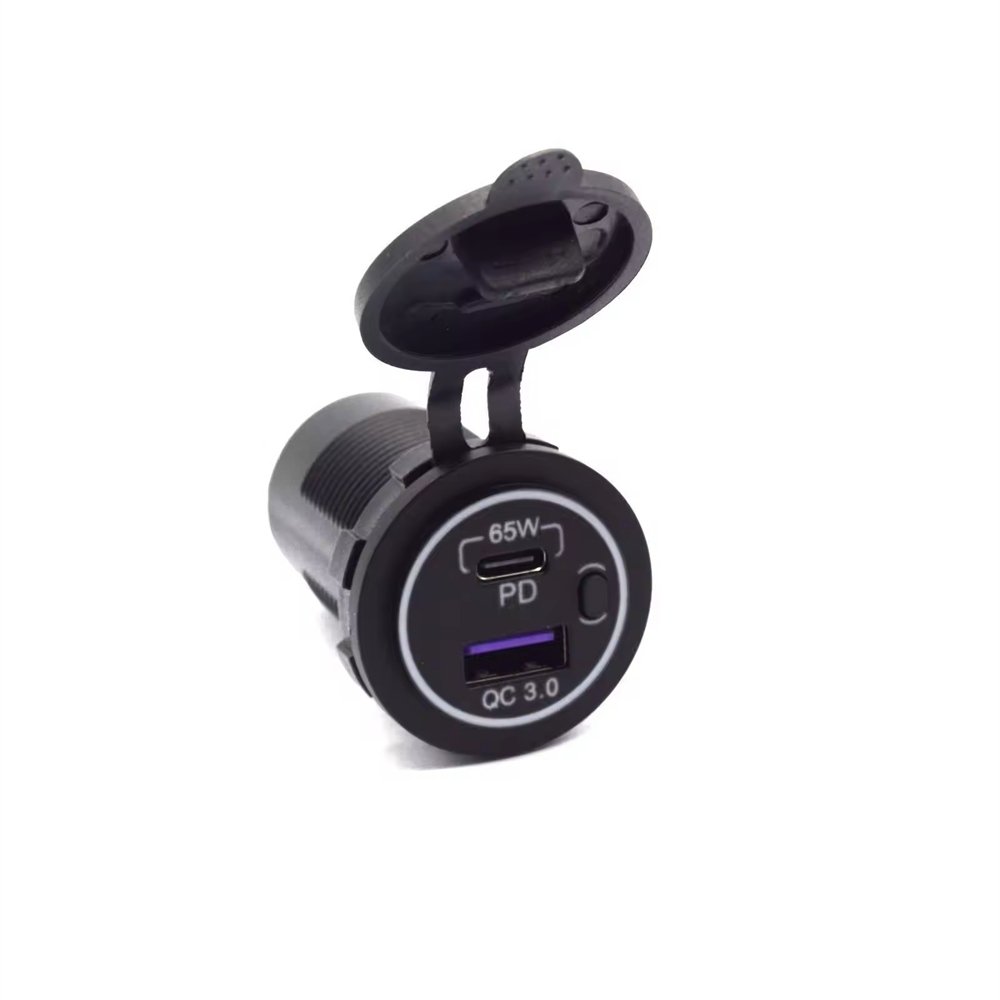 12V Socket USB Charger 65w Type C Pd 12v Car USB Port with Switch for Car Boat Marine Bus Truck Golf Cart RV Moto
