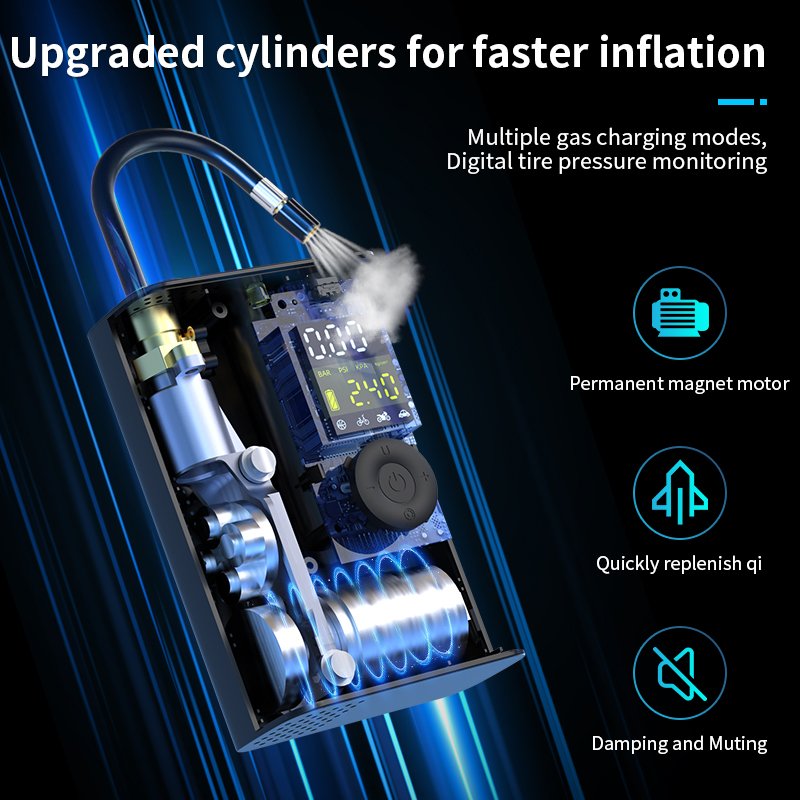 2024 Mini Wireless Electric Portable Rechargeable Car Air Compressor Pump Aluminum Digital Tire Inflator for Pickup Truck