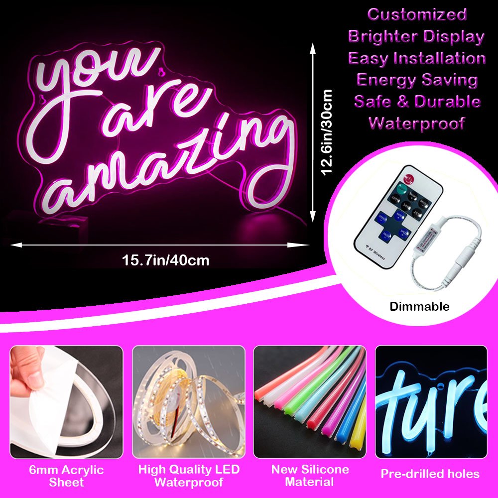 You Are Amazing Neon Sign Letter LED Pink Neon Lights Dimmable USB Powered for Wedding Party Girl Decor Neon Light Sign