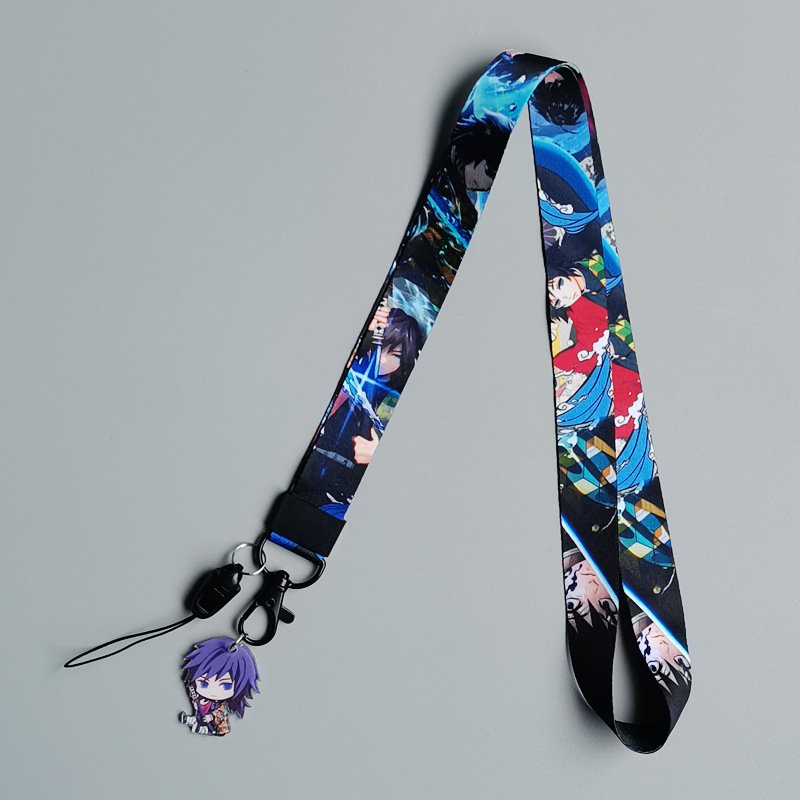 Fashion Anime Polyester Lanyards Printed Custom Cartoon Demon Slayer Student Bus ID Card Holder Wristlet Keychain Strap