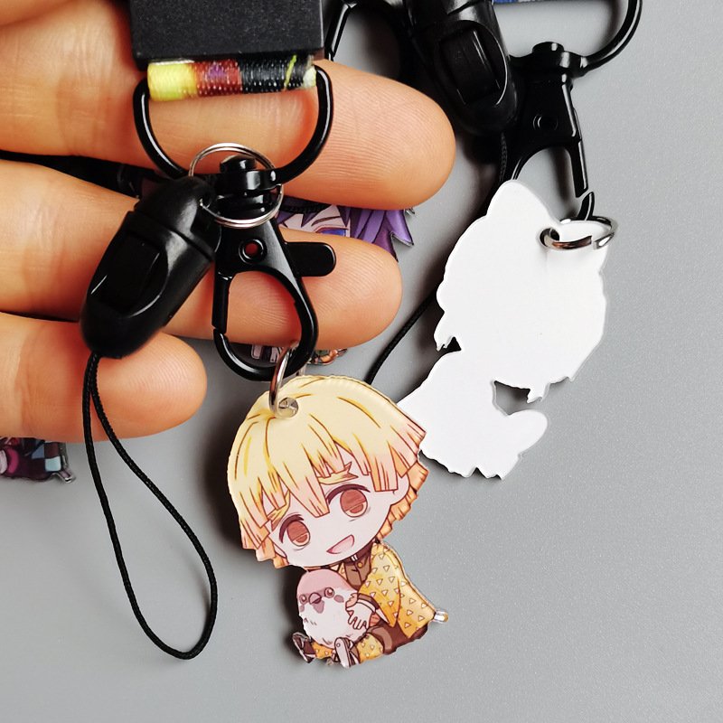 Fashion Anime Polyester Lanyards Printed Custom Cartoon Demon Slayer Student Bus ID Card Holder Wristlet Keychain Strap