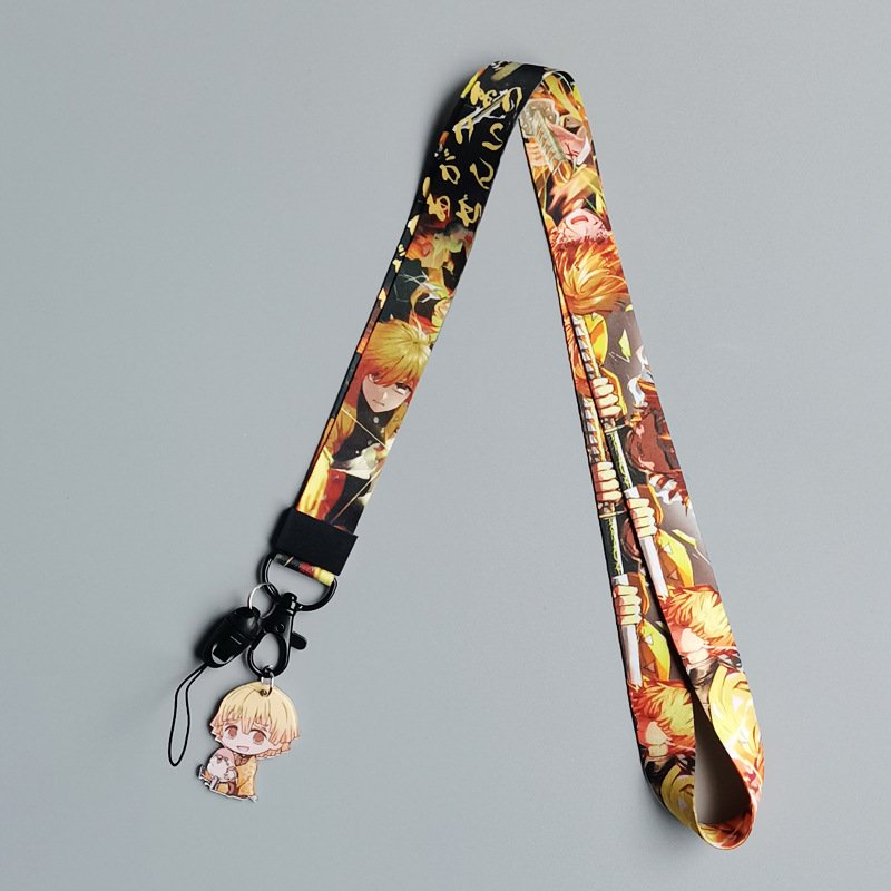 Fashion Anime Polyester Lanyards Printed Custom Cartoon Demon Slayer Student Bus ID Card Holder Wristlet Keychain Strap