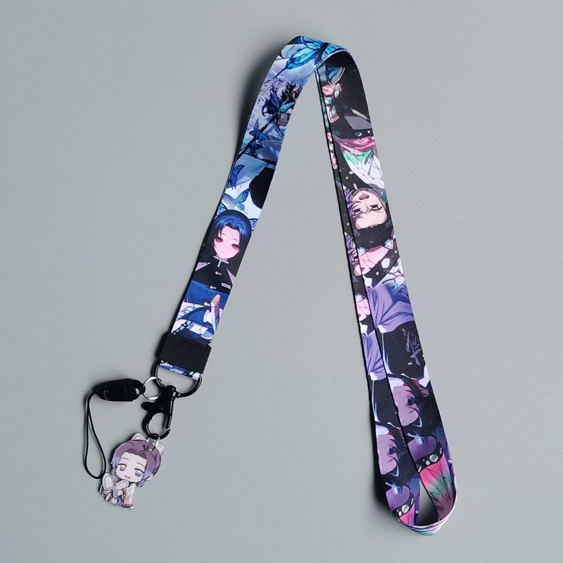 Fashion Anime Polyester Lanyards Printed Custom Cartoon Demon Slayer Student Bus ID Card Holder Wristlet Keychain Strap