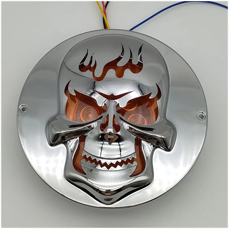 4 Inch Strobe Red Amber Round Rear Brake Light Flash Turn Tail Lamp for Truck Trailer with Skull Cover