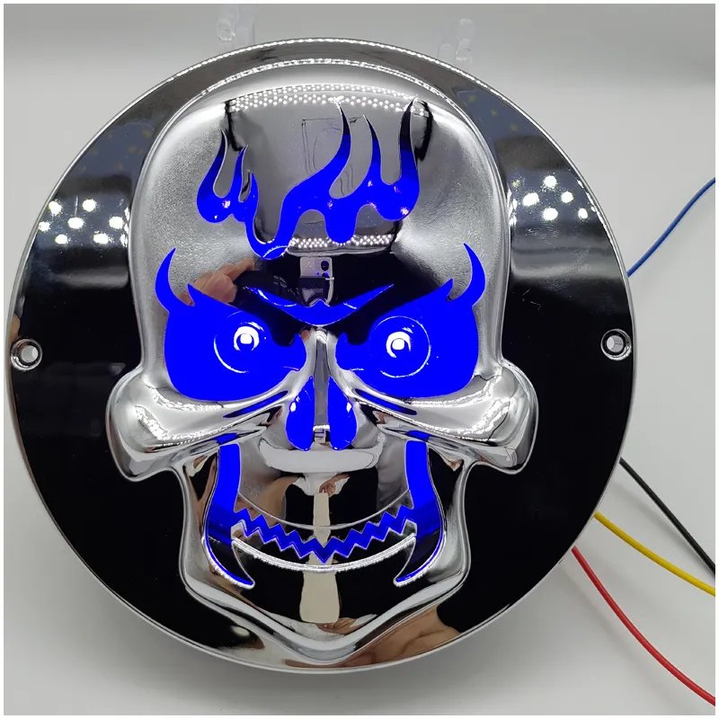4 Inch Strobe Red Amber Round Rear Brake Light Flash Turn Tail Lamp for Truck Trailer with Skull Cover