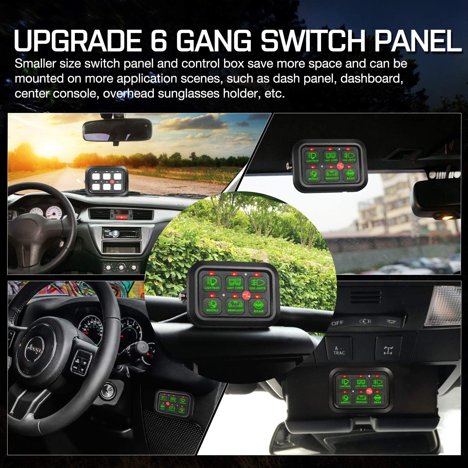 6 Gang LED Push Button Switch Panel with Harness Automatic Dimmable Circuit Control Relay System RV Car Light 12V Switch Panel