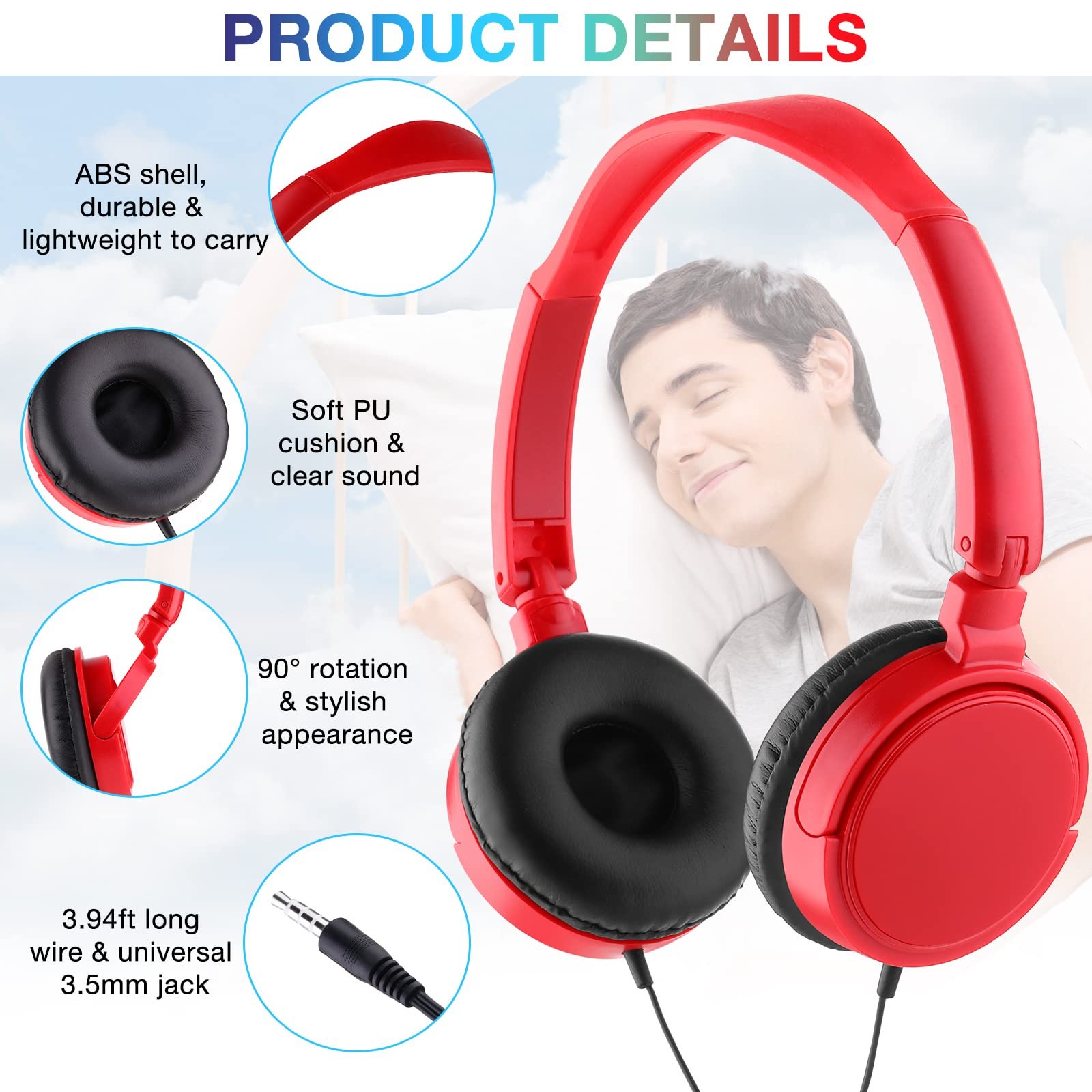 Factory Wholesale Wired Kids Headphones Adjustable Over Ear Head Earbuds Headphones for Classroom School Students