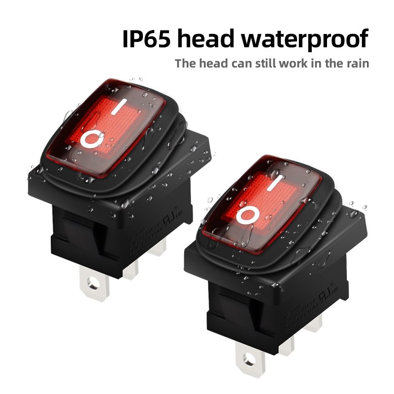 12V Rocker Switch Waterproof IP65 PA66 Rocker On Off Switch With Red LED Light 6A 250VAC
