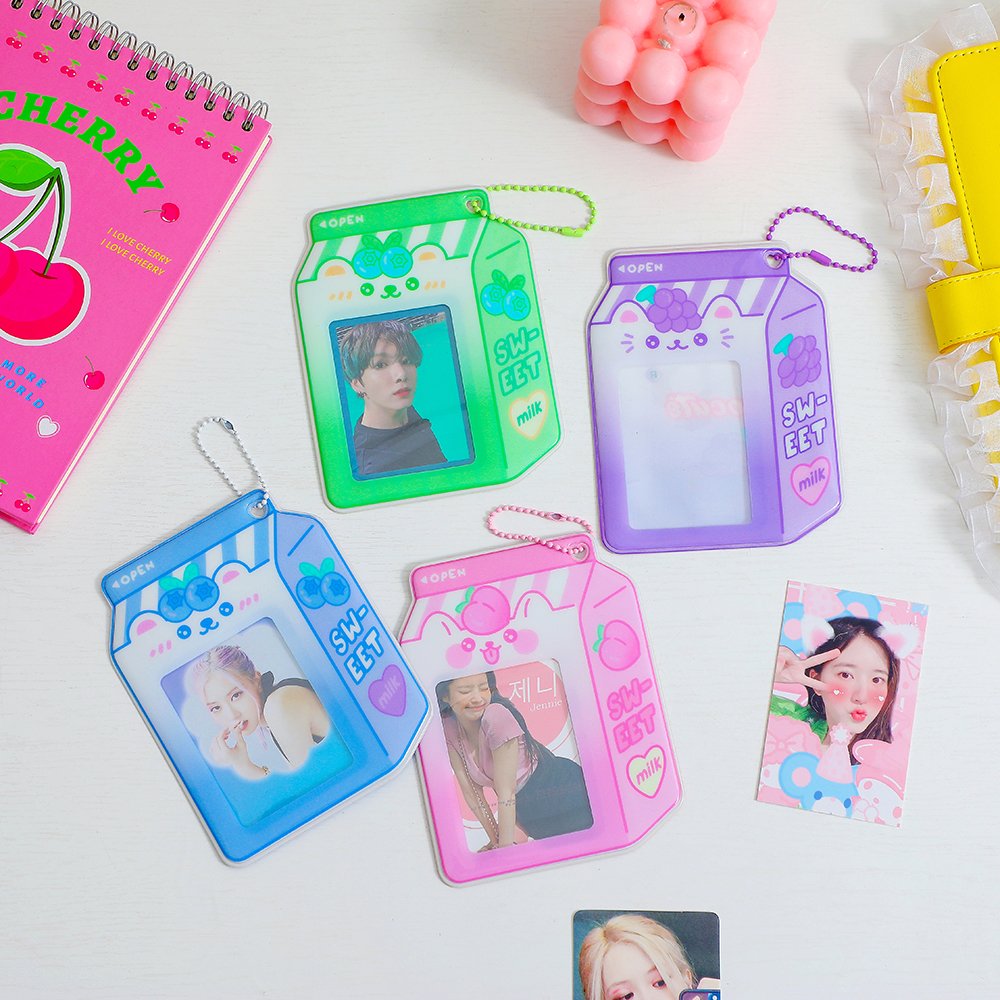 Creative Milk Bottle Photocard Holder With Keychain Kpop Protector Card Holder Photo Sleeves Student Stationary