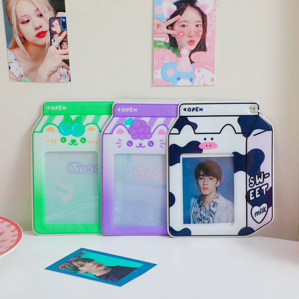 Creative Milk Bottle Photocard Holder With Keychain Kpop Protector Card Holder Photo Sleeves Student Stationary