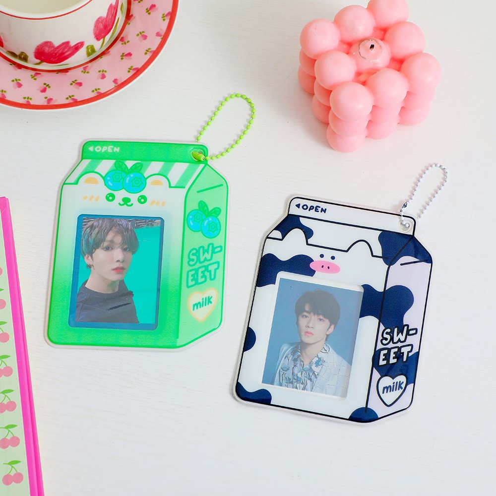 Creative Milk Bottle Photocard Holder With Keychain Kpop Protector Card Holder Photo Sleeves Student Stationary