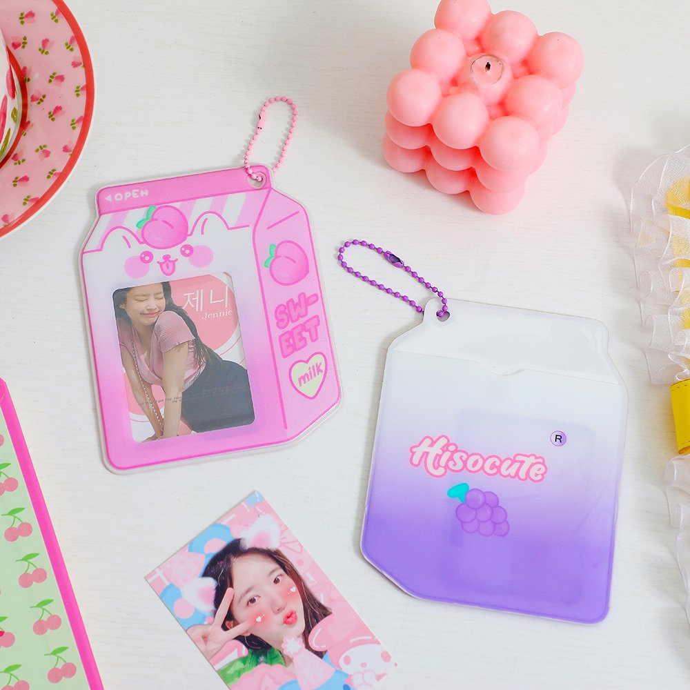 Creative Milk Bottle Photocard Holder With Keychain Kpop Protector Card Holder Photo Sleeves Student Stationary