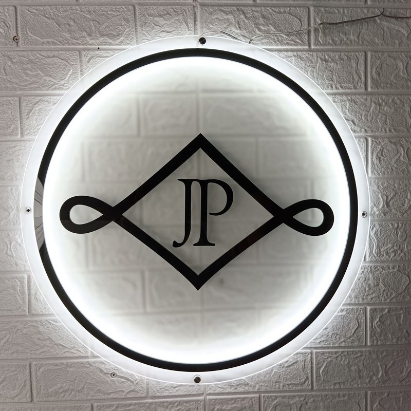 Kexian Custom Advertising Signs Indoor Round Business Sign Backlit Acrylic Logo Sign Board LED Brand Name Logo Wall