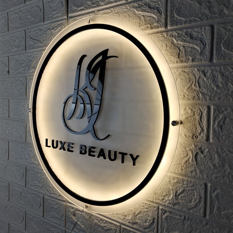 Kexian Custom Advertising Signs Indoor Round Business Sign Backlit Acrylic Logo Sign Board LED Brand Name Logo Wall