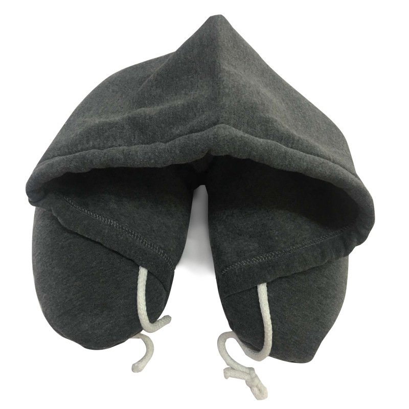 Polystyrene Foam Microbeads Neck U Shaped Airplane Bus Car Sleeping Travel Pillow With Hood