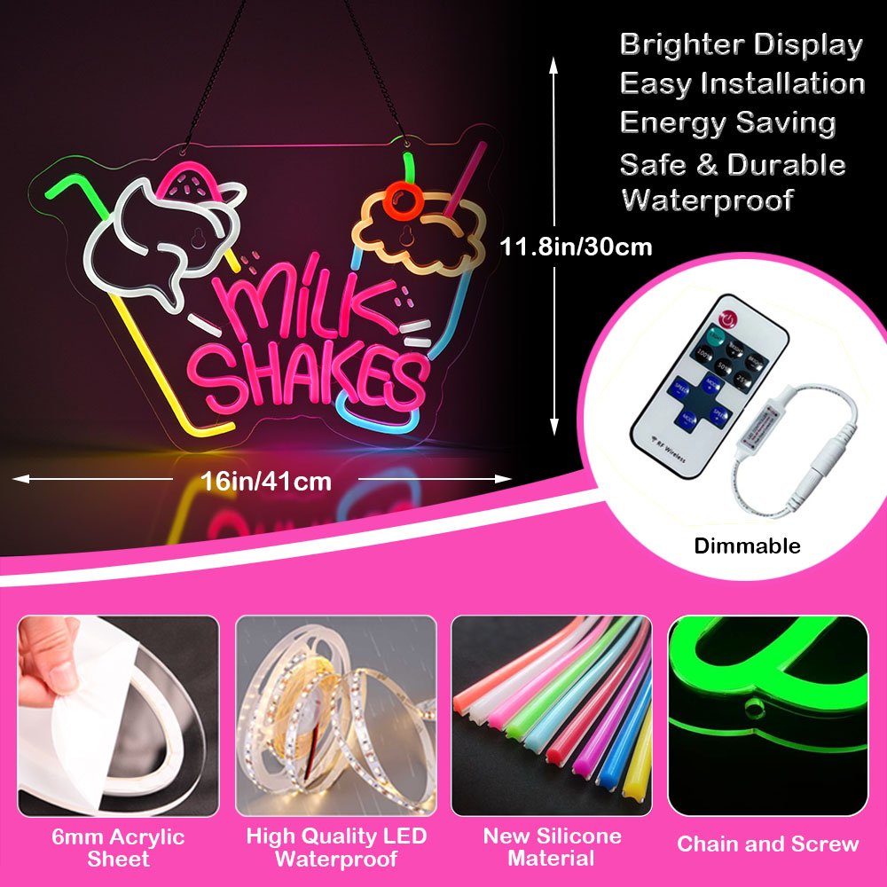 Customized Milk Shakes Strawberry Guice Drink Neon Signs for Food Bubble Tea Shop Drink Ice Cream Frozen Yogurt Bar