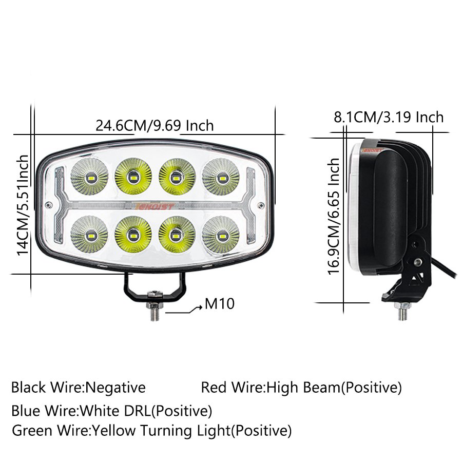 New Super Bright 9.6 Inch With White Yellow DRL Spot LED Work Driving Head Light for Truck BUS Trailer 12-85V DC
