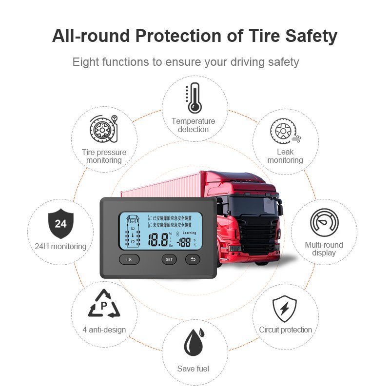 Big Vehicle 6 8 10 12 16 TPMS Sensors Digital Tire Gauge for Truck Trailer Bus Waterproof Tire Pressure Monitoring System Senso