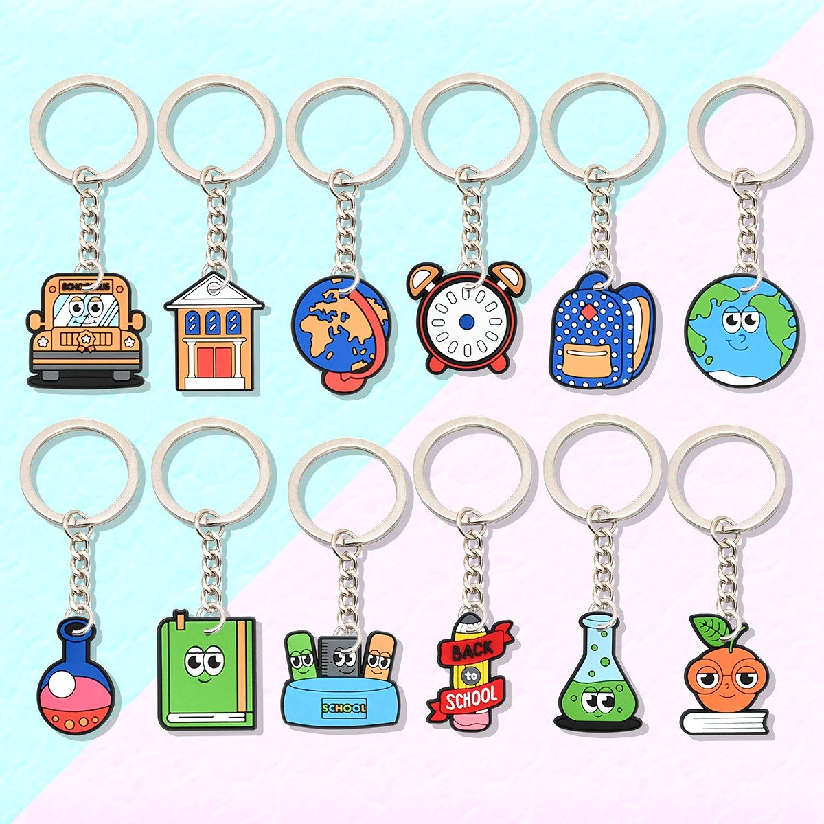 Experience the Factory Advantage 2D Orange Smiling Bus PVC Keychain Cheerful Gift Kids Keyring Transport Lovers Key Holder