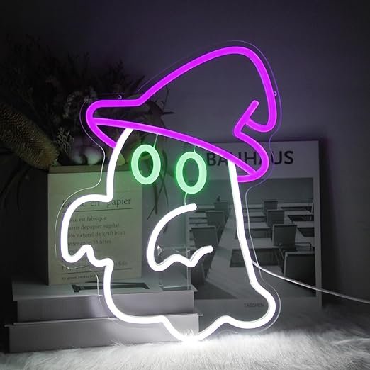 Halloween Boo Neon Sign Spooky Ghost Neon Light Pumpkin Neon Signs Halloween House Decor Orange Pumpkin LED Sign White Ghost