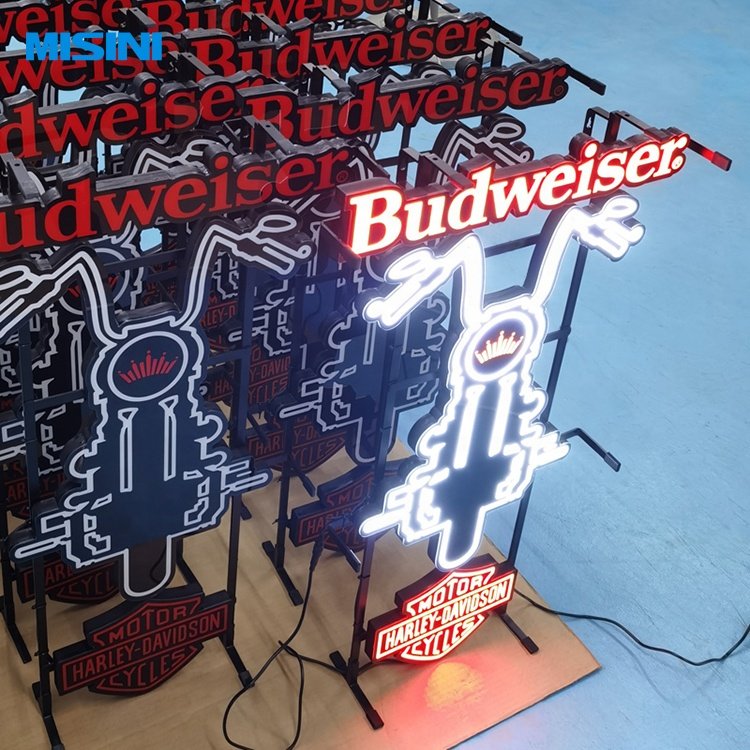 Custom Luminous Neon Illuminated Sign Soft Drink Wine Display Rack Floor LED Display Iron Stand Drink Beer Sign
