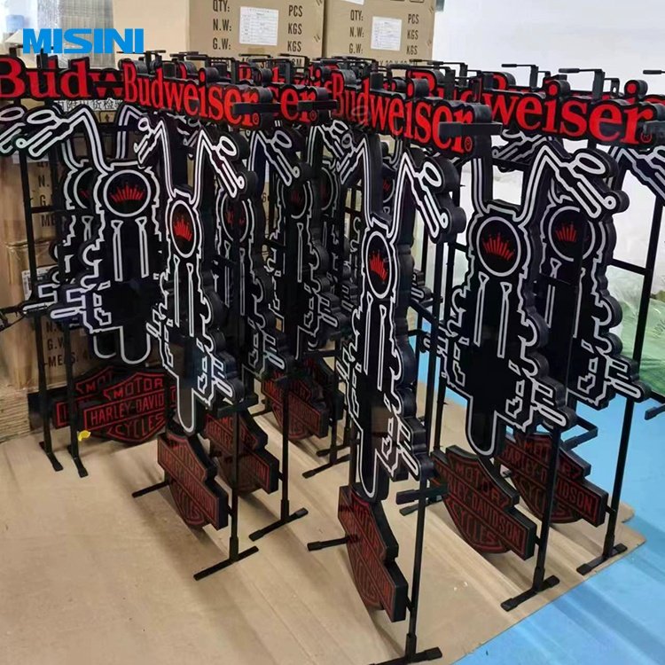 Custom Luminous Neon Illuminated Sign Soft Drink Wine Display Rack Floor LED Display Iron Stand Drink Beer Sign