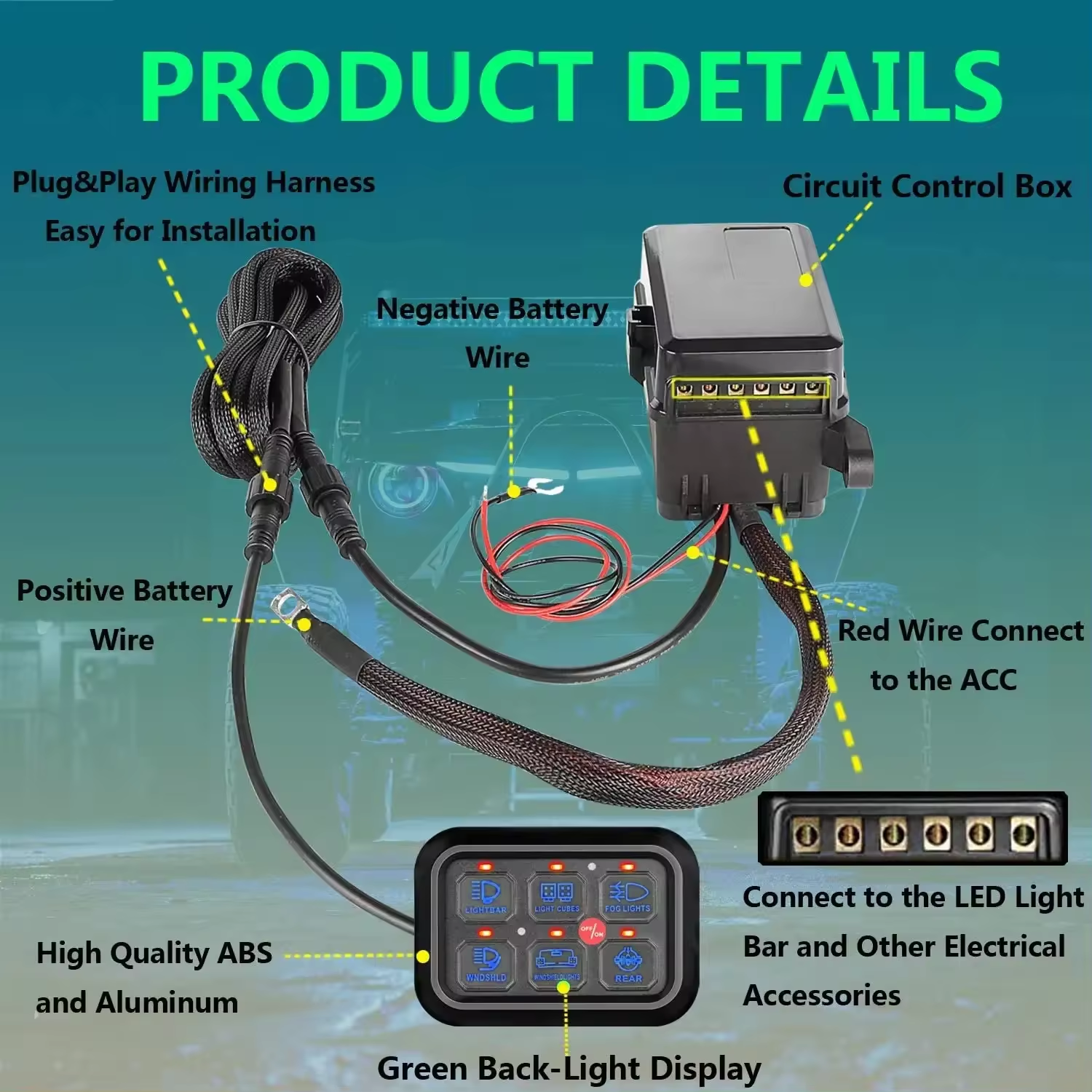 6 Gang RGB Switch Panel with Fuse Relay Box, 3 LED Color Switching, Car Universal Push Button Switch Panel 12V for 4x4 Off Road