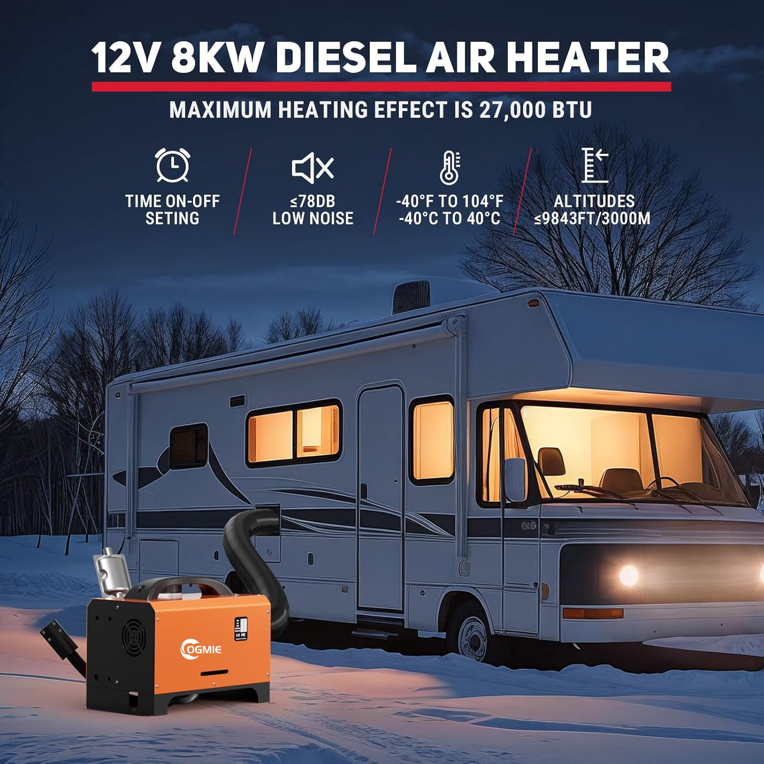 OGMIE 12v 24v 220v Diesel Air Conditioner Electric Parking Heater for RV Bus Trailer Motorhome 2kw 5kw 8kw for Cars Trucks