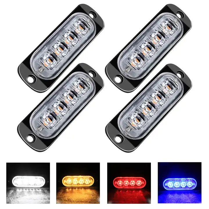 Model 4 LED Emergency Side Light Strobe Warning Light with 16 Flashing Modes for Car Truck Trailer Van SUV Lorry Boat
