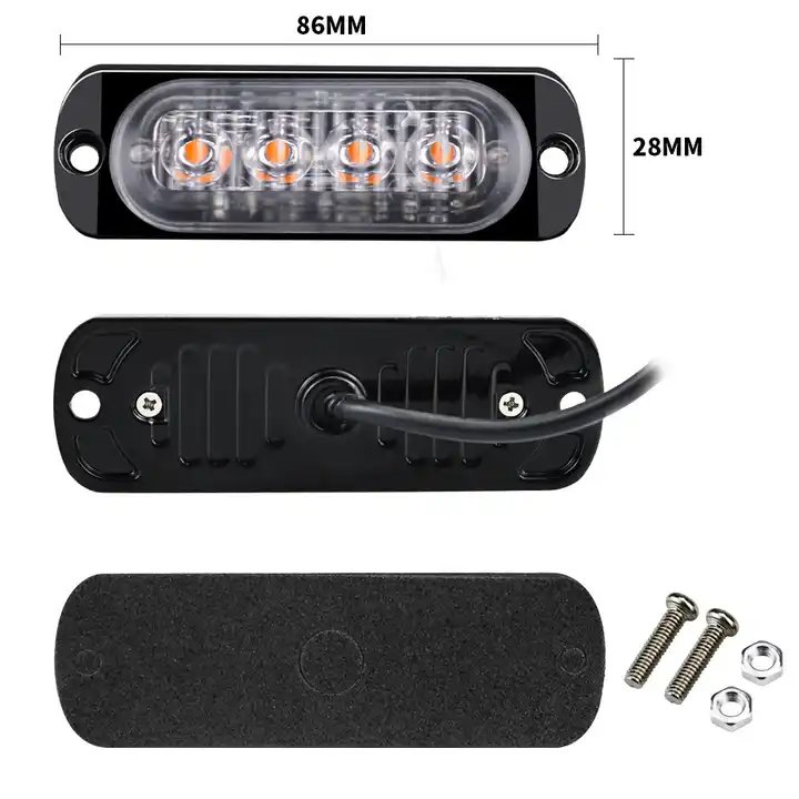 Model 4 LED Emergency Side Light Strobe Warning Light with 16 Flashing Modes for Car Truck Trailer Van SUV Lorry Boat