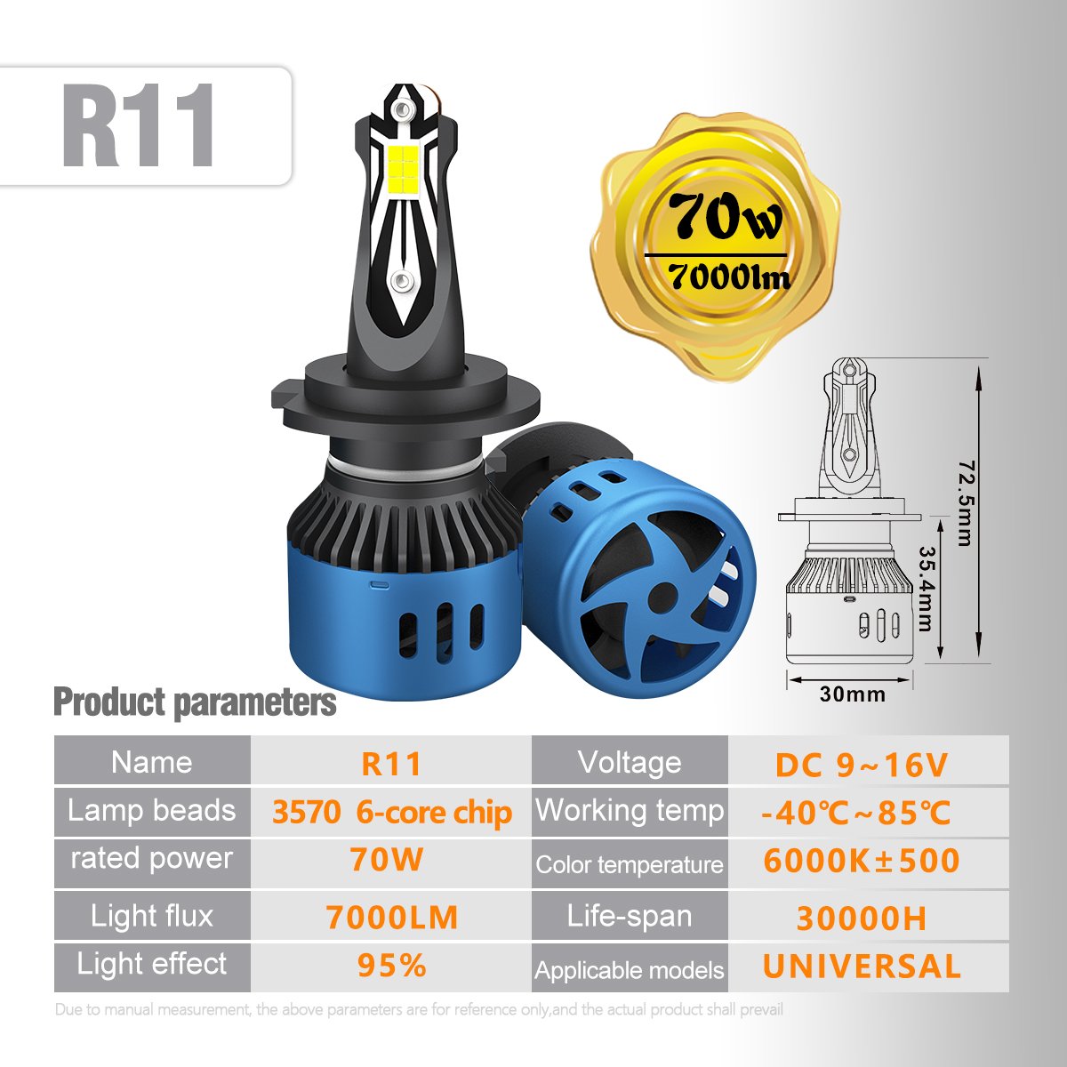 AKE R11 70W 5202 Led Headlight Bulbs 6000K 7000Lm 360 Degree Beam Turbo Led H1 H3 H4 H7 H11 880 9004 9005 9006 9007 9012 Lights